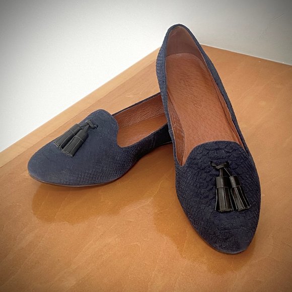 Madewell Leather Tassel Teddy Loafer in Navy Python 6M - Picture 1 of 11
